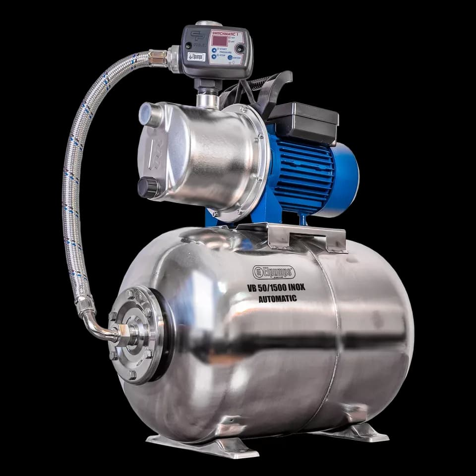 VB 50/1500 INOX Automatic Grupo de presión de agua, con impulsor, carcasa y depósito de presión de acero inoxidable, 1500 W, 6.300 l/h, 4,8 bar, 50 L